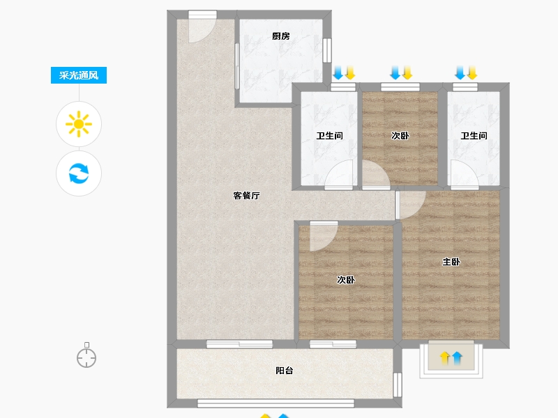 湖北省-武汉市-招商·武汉城建未来中心-76.67-户型库-采光通风