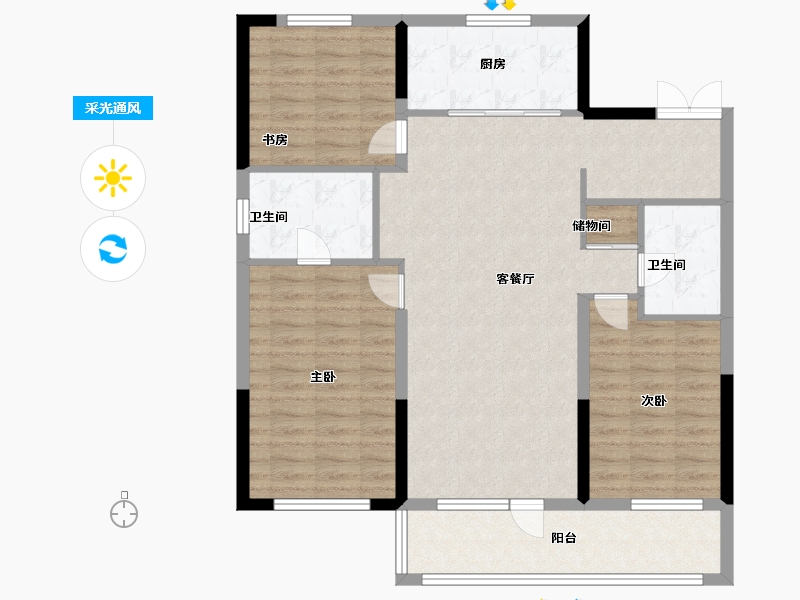 辽宁省-沈阳市-华润置地静安府-104.00-户型库-采光通风