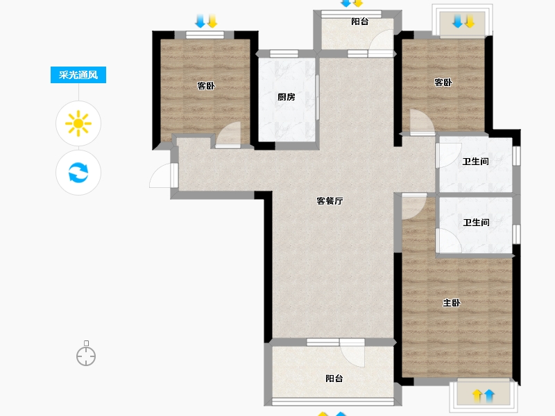 湖北省-武汉市-前川欣城-90.05-户型库-采光通风