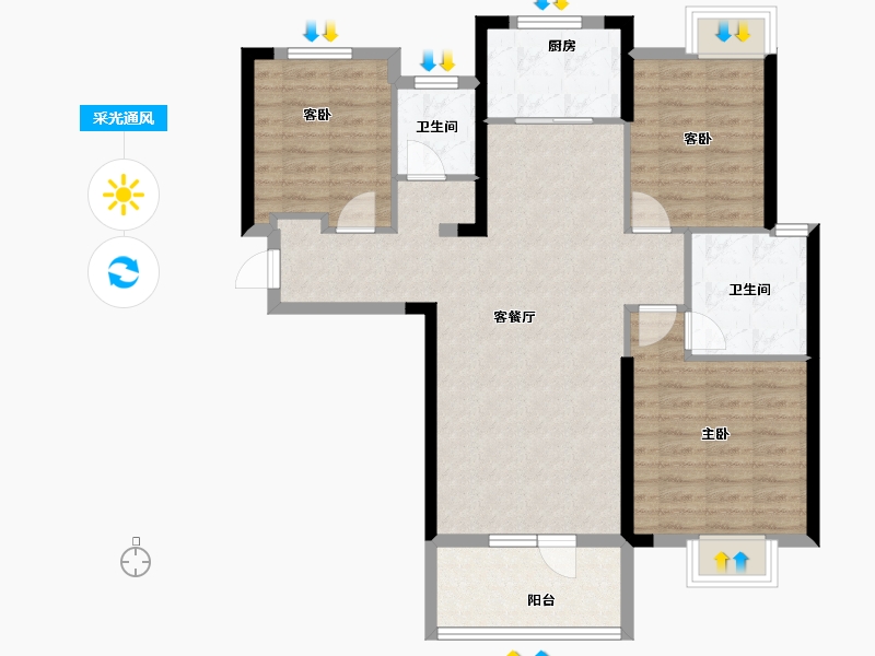 湖北省-武汉市-前川欣城-91.86-户型库-采光通风