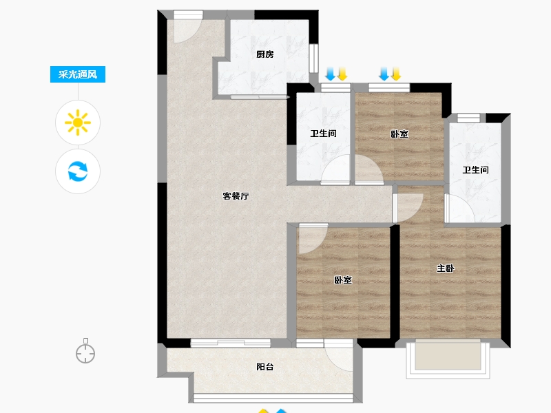 湖北省-武汉市-雍锦香榭-69.86-户型库-采光通风