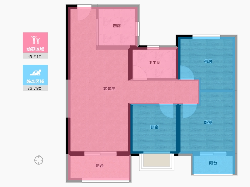 湖北省-武汉市-金色港湾君临水岸-66.69-户型库-动静分区