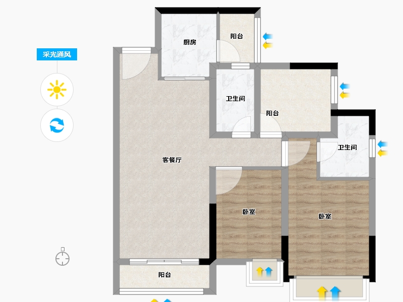 广东省-珠海市-珠海雅居乐国际花园-80.00-户型库-采光通风