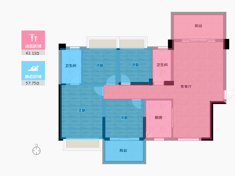 湖南省-长沙市-园康云顶苑-108.55-户型库-动静分区