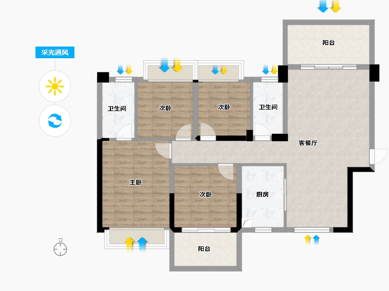 湖南省-长沙市-园康云顶苑-108.55-户型库-采光通风