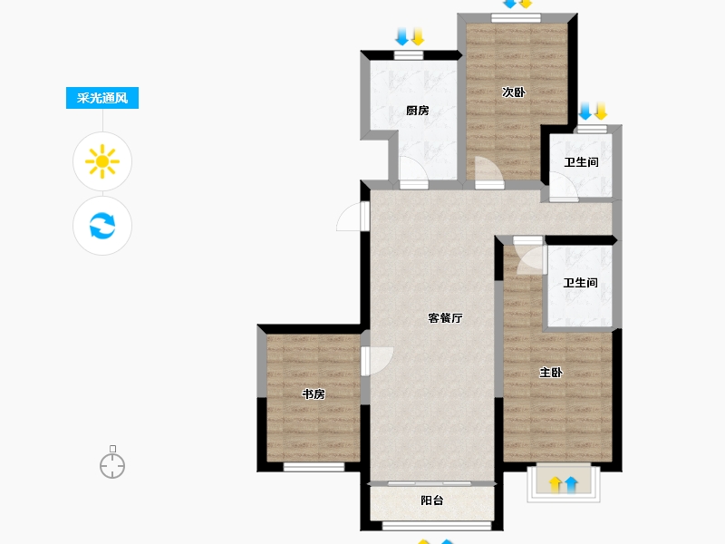 河北省-唐山市-新华联国花园二期-92.00-户型库-采光通风