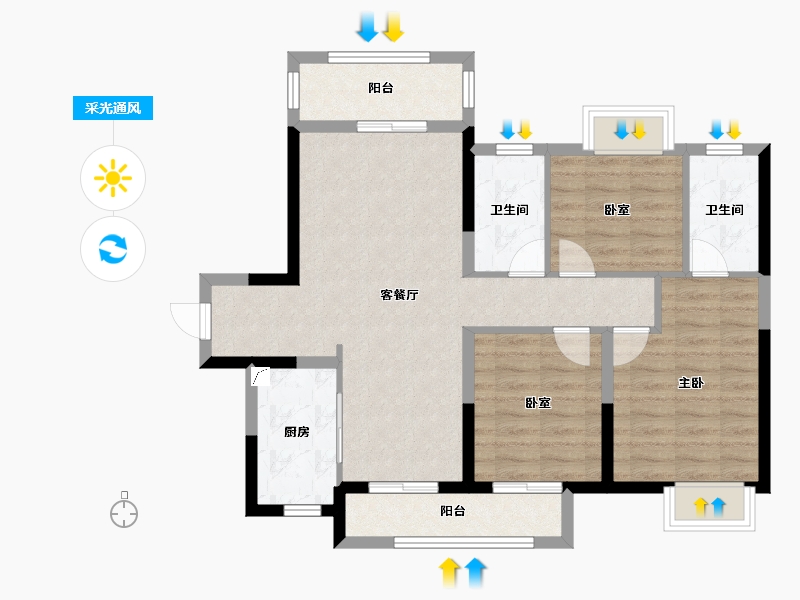 湖南省-长沙市-美的国宾府-84.21-户型库-采光通风