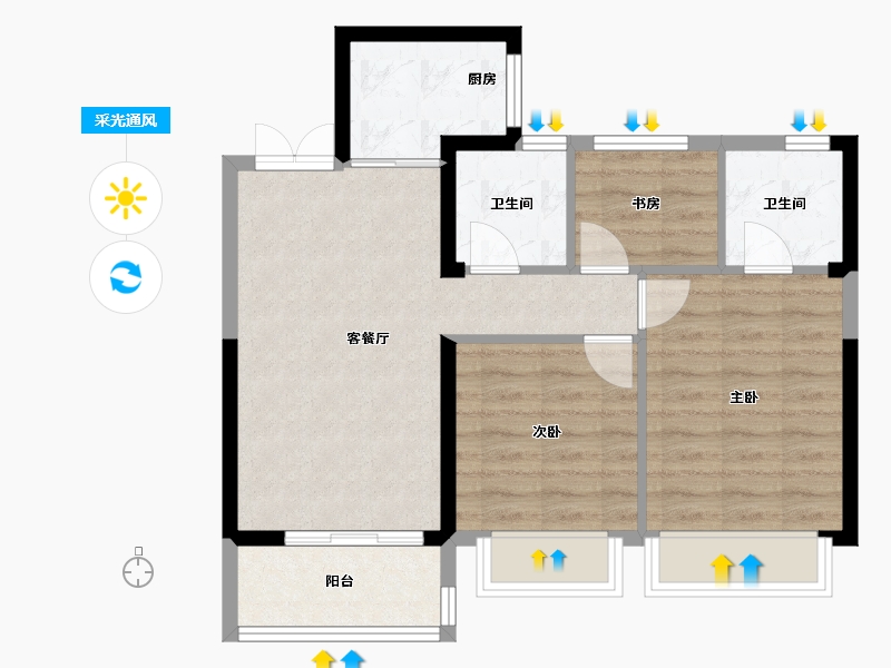 浙江省-温州市-新宏地十里风华-65.98-户型库-采光通风