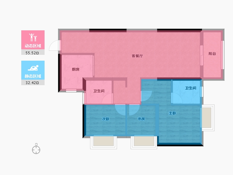 湖南省-长沙市-宁乡美的城-78.40-户型库-动静分区