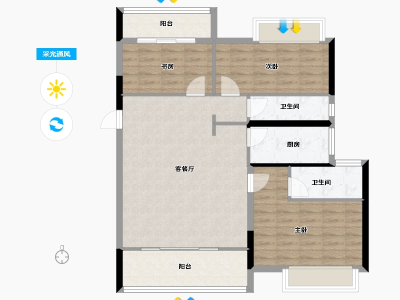 湖南省-长沙市-长房岭秀时代-90.35-户型库-采光通风