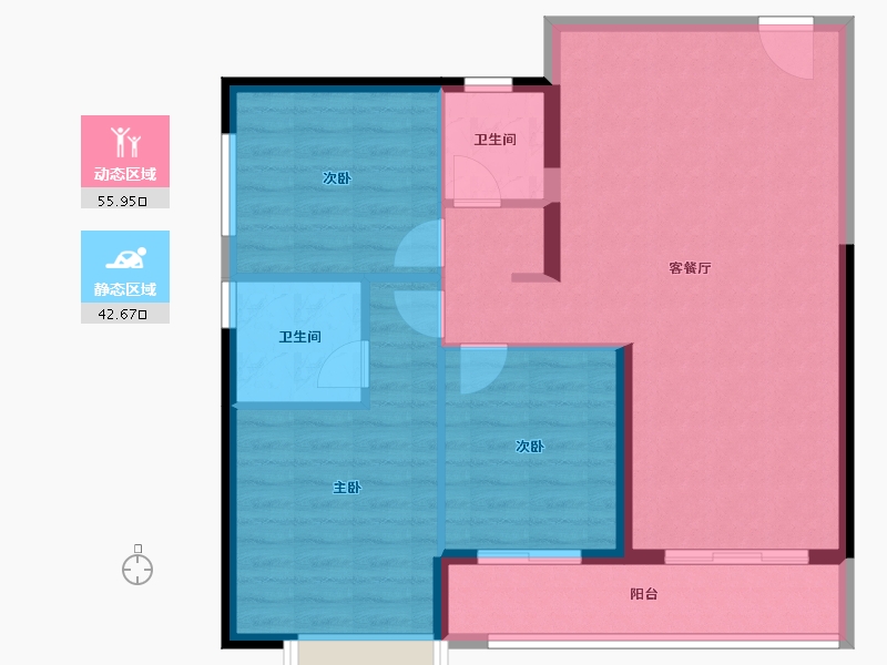 湖南省-长沙市-万科滨河道-89.60-户型库-动静分区