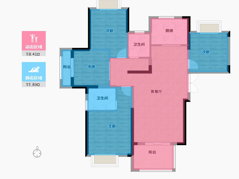 湖北省-武汉市-荣盛华庭-102.58-户型库-动静分区