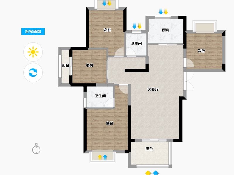 湖北省-武汉市-荣盛华庭-102.58-户型库-采光通风