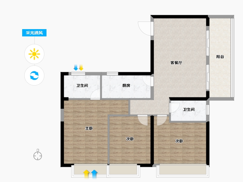 湖北省-武汉市-车都春台里-106.85-户型库-采光通风