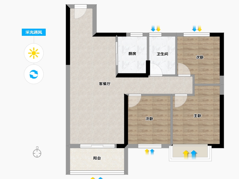 湖北省-武汉市-车都春台里-70.76-户型库-采光通风