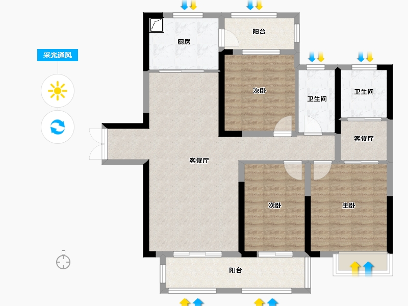 湖南省-岳阳市-碧湖公馆-124.00-户型库-采光通风