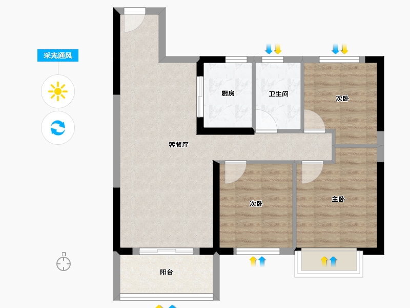 湖北省-武汉市-车都春台里-70.66-户型库-采光通风