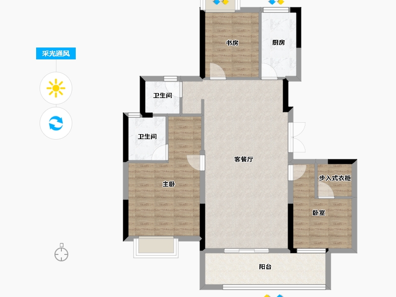 湖北省-武汉市-金色港湾君临水岸-95.91-户型库-采光通风