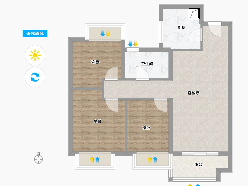 上海-上海市-万达未来城-68.25-户型库-采光通风