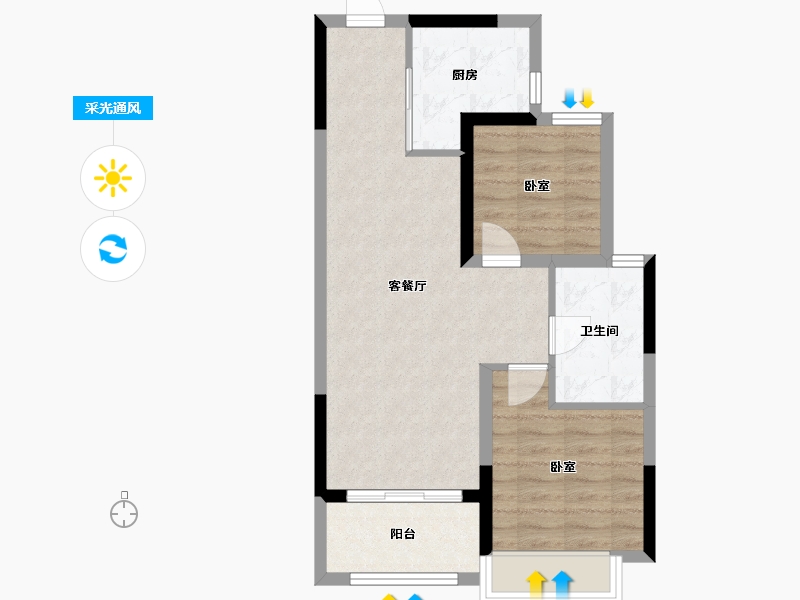 河南省-郑州市-郑州恒大养生谷-60.57-户型库-采光通风