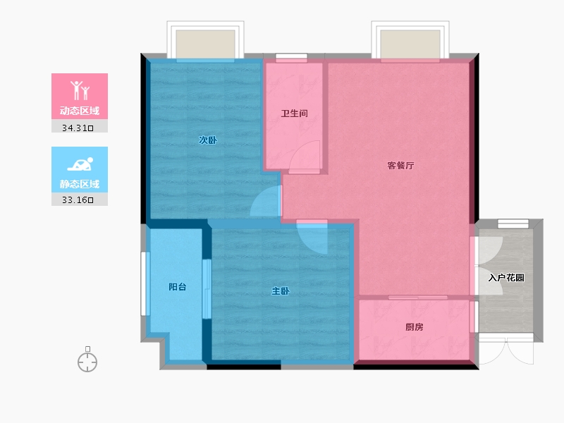 贵州省-贵阳市-贵阳地铁湖山郡-64.80-户型库-动静分区