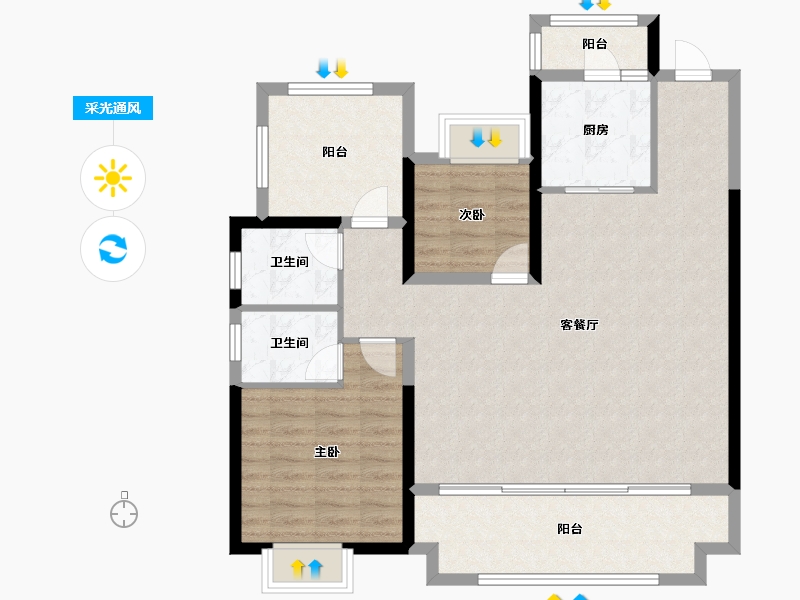 贵州省-贵阳市-贵阳天阶万达广场-98.40-户型库-采光通风