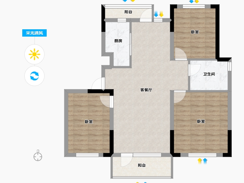 辽宁省-沈阳市-绿地新里罗斯福公馆-83.98-户型库-采光通风