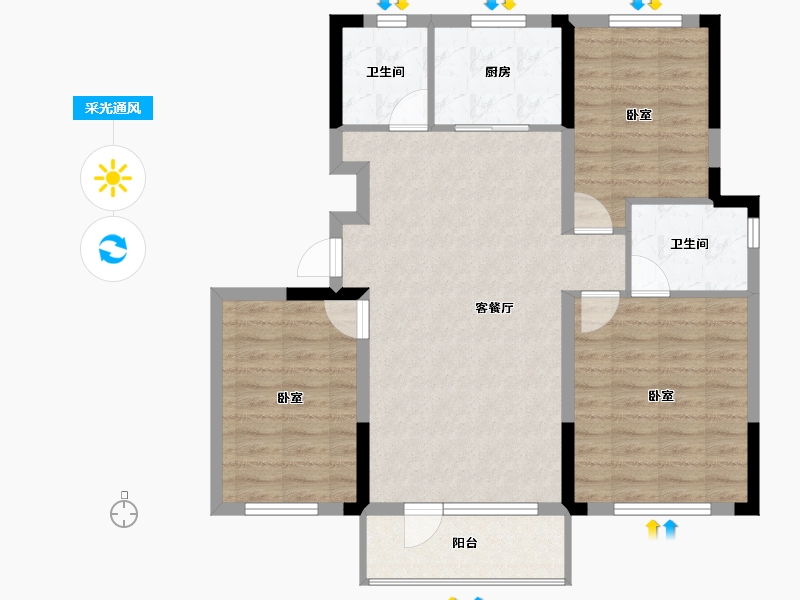 辽宁省-沈阳市-绿地新里罗斯福公馆-89.23-户型库-采光通风