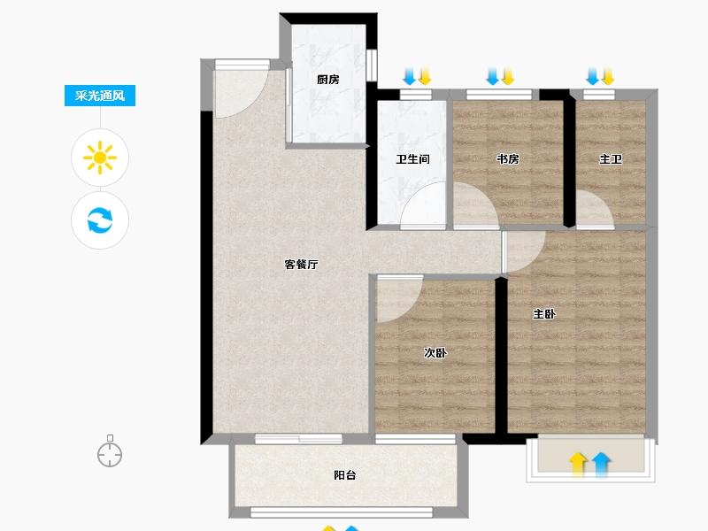 福建省-泉州市-中骏丽景府二期-77.61-户型库-采光通风