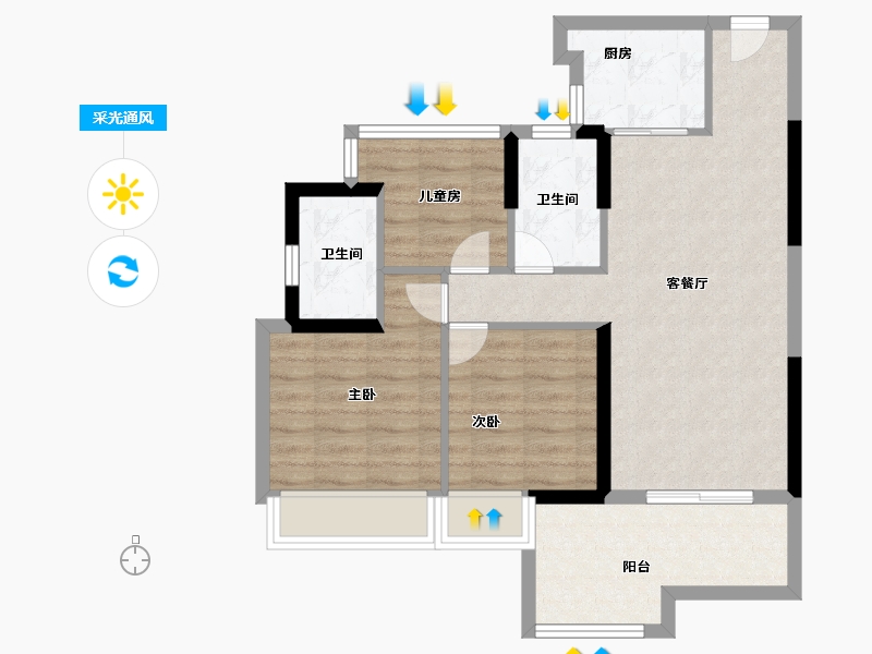 广东省-广州市-卓越招商臻珑府-71.20-户型库-采光通风