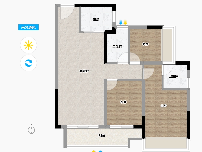 贵州省-安顺市-中交绿城桃源小镇-76.82-户型库-采光通风