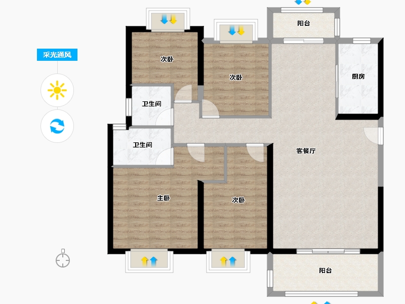 贵州省-贵阳市-花溪碧桂园-116.07-户型库-采光通风