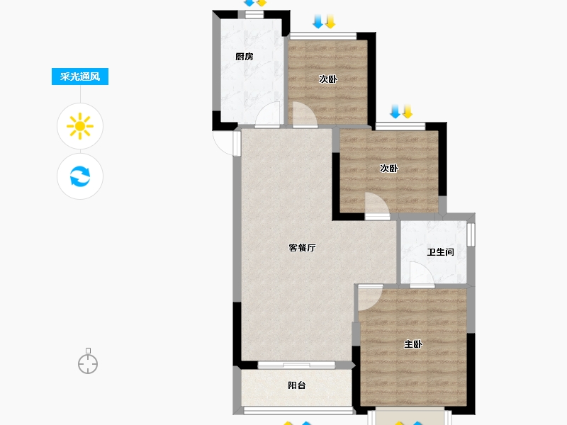 河南省-郑州市-郑州恒大养生谷-70.77-户型库-采光通风