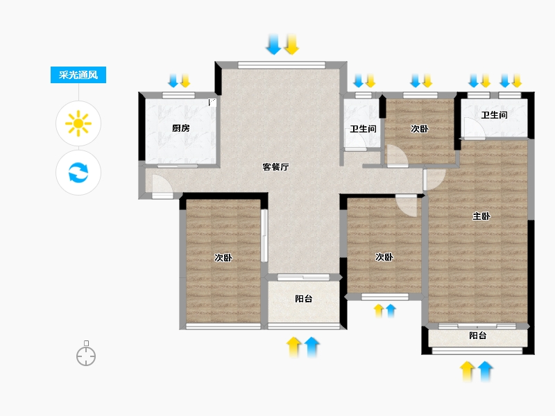 湖南省-长沙市-鸿海·公园里-107.68-户型库-采光通风