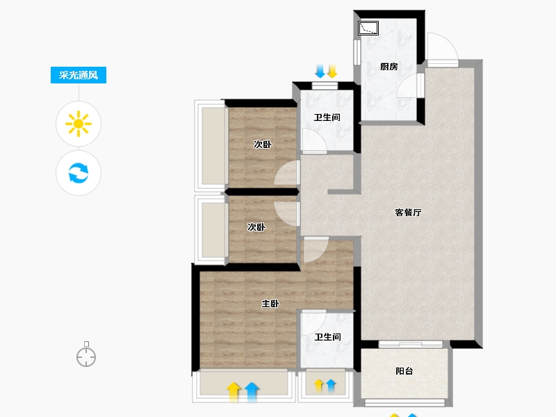 贵州省-贵阳市-贵阳电建云岩赋-73.60-户型库-采光通风