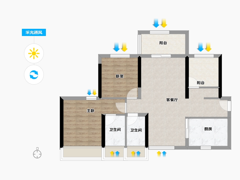 广东省-江门市-越秀·星汇名庭-73.58-户型库-采光通风