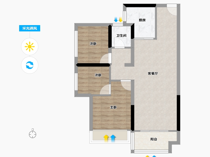 广东省-中山市-锦绣海湾城-64.59-户型库-采光通风