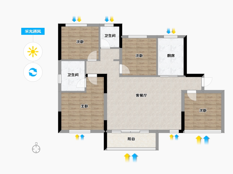 湖南省-长沙市-鸿海·公园里-100.59-户型库-采光通风