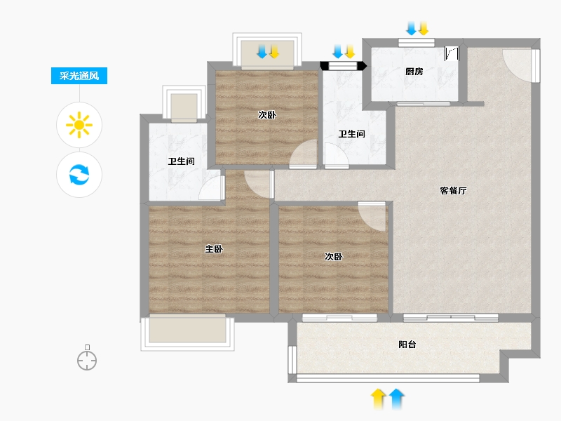 江西省-南昌市-湖城大境·金地广场-84.80-户型库-采光通风