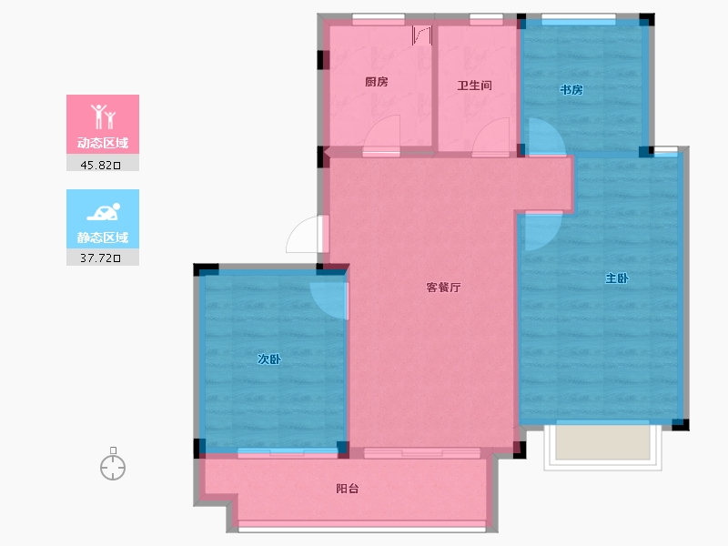 浙江省-宁波市-大唐·华是川·辰悦世家-75.88-户型库-动静分区