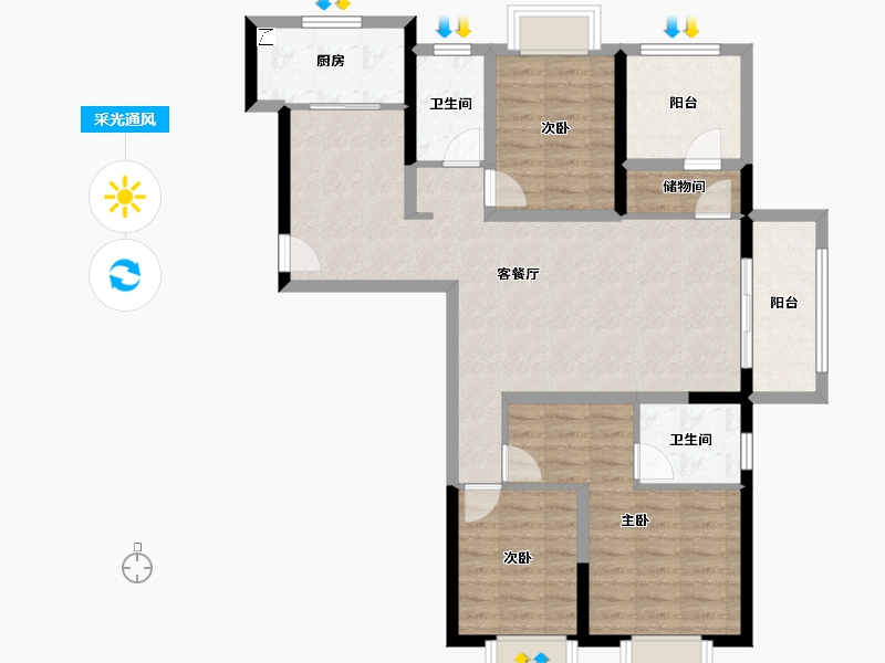 湖南省-长沙市-美的国宾府-94.18-户型库-采光通风