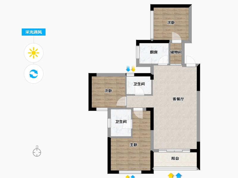 湖南省-长沙市-鸿海·公园里-76.07-户型库-采光通风