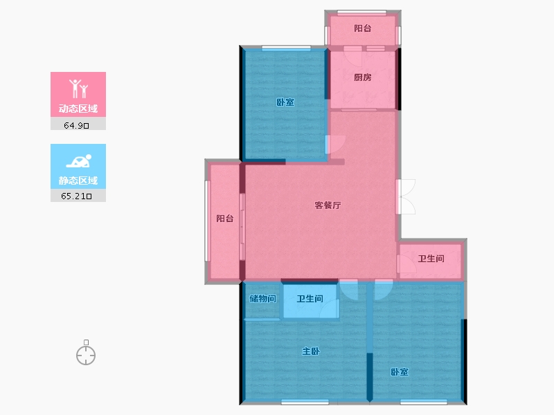 黑龙江省-哈尔滨市-哈尔滨理工大学教师公寓-107.91-户型库-动静分区