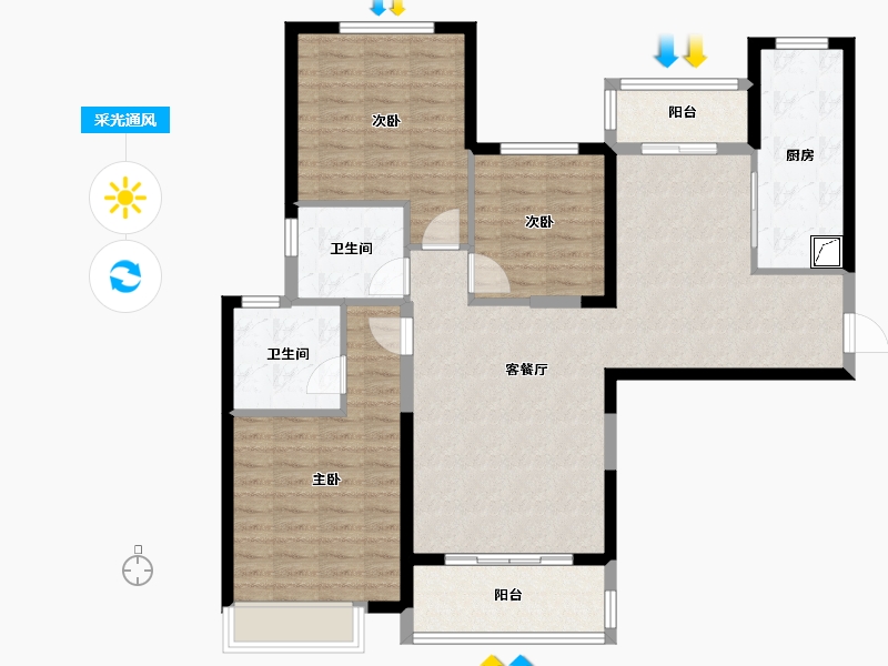 湖南省-长沙市-恒大揽湖苑-105.00-户型库-采光通风