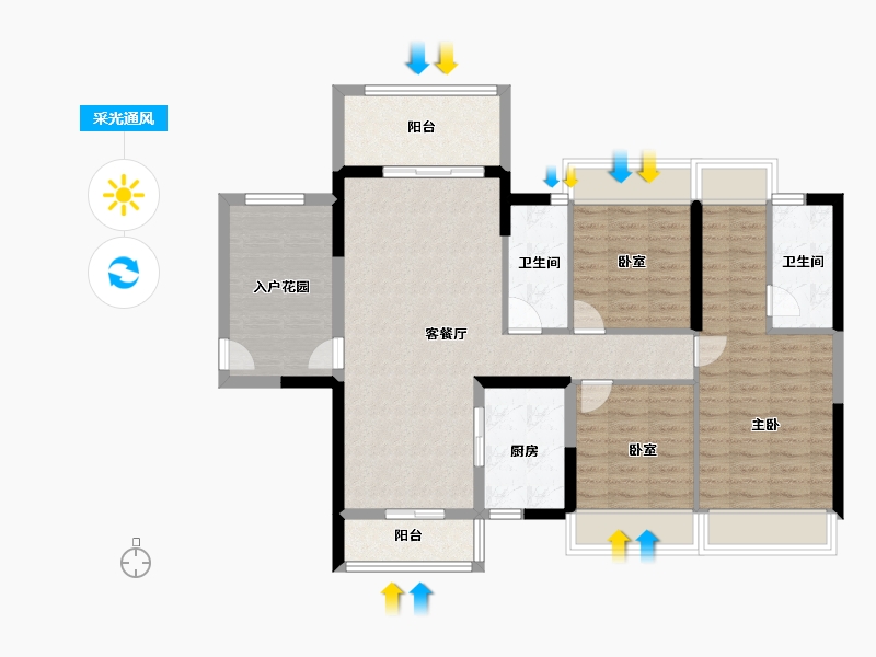 广东省-江门市-越秀·星汇名庭-100.09-户型库-采光通风