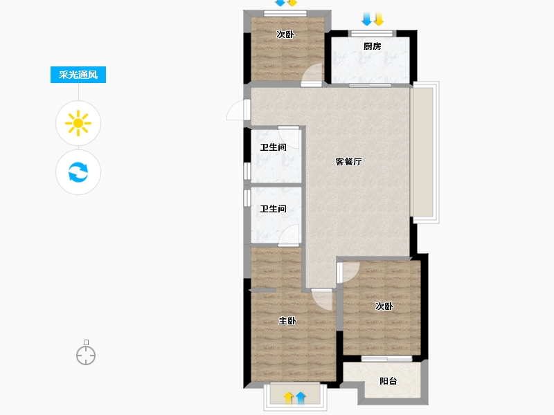 浙江省-宁波市-大唐·华是川·辰悦世家-78.44-户型库-采光通风