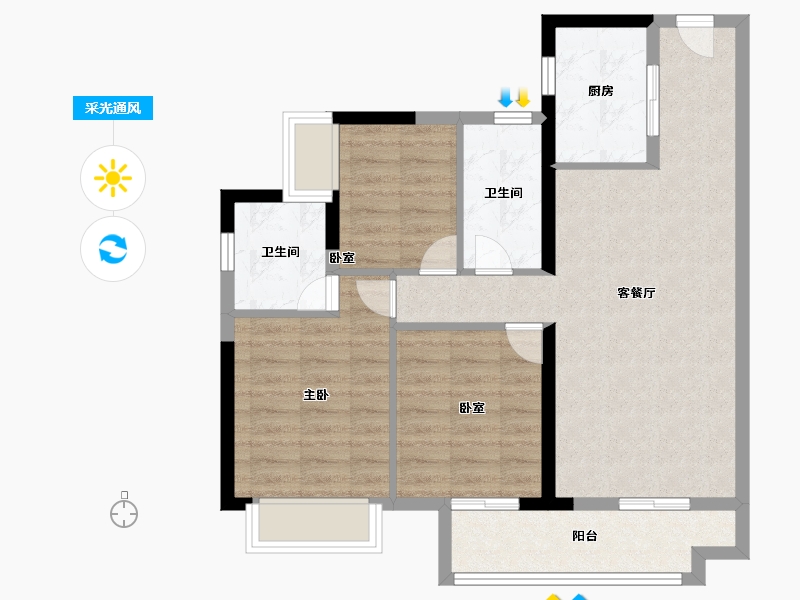 广东省-肇庆市-融创鼎湖府-76.70-户型库-采光通风