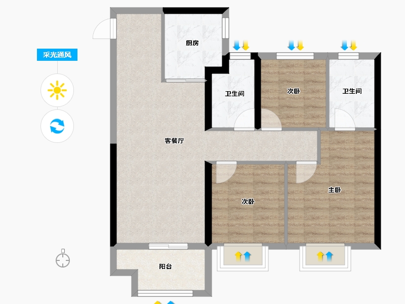 江苏省-镇江市-万科金域蓝湾-78.22-户型库-采光通风