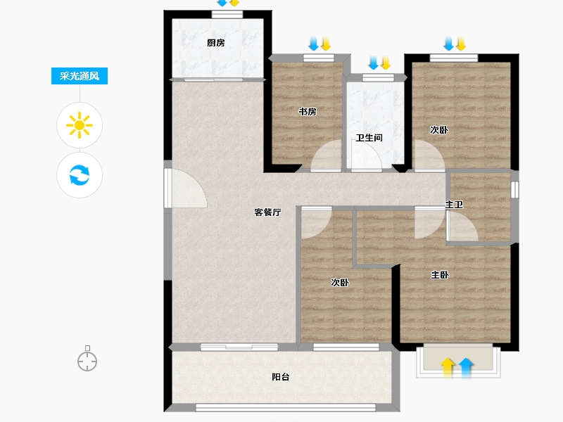 福建省-泉州市-中骏丽景府二期-107.02-户型库-采光通风