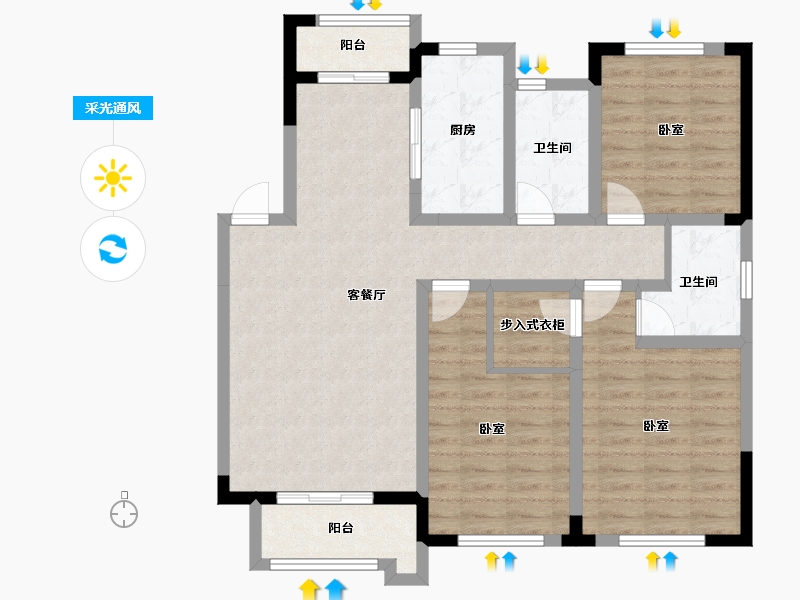 辽宁省-沈阳市-绿地新里罗斯福公馆-98.26-户型库-采光通风